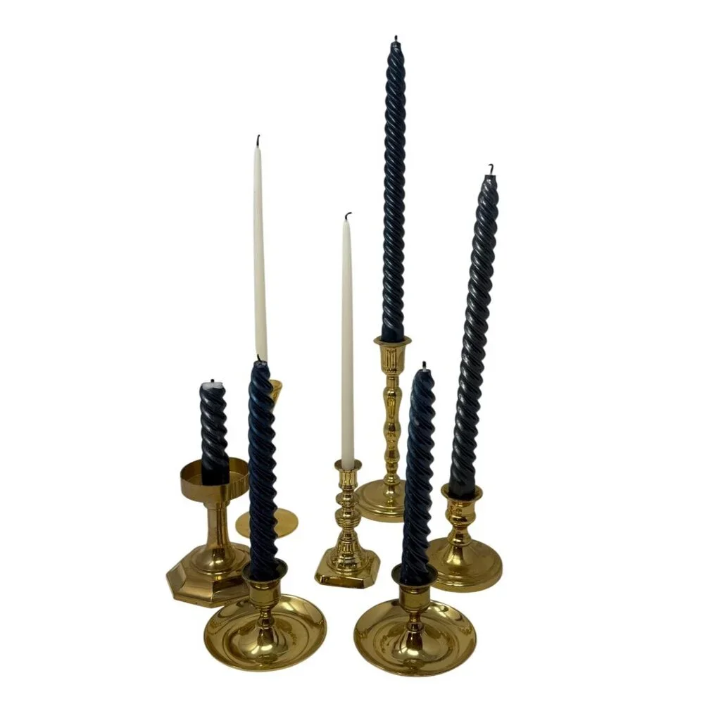 Set of 7 Mismatched Vintage Brass Candlestick Holders Gold Candle Holders Decor